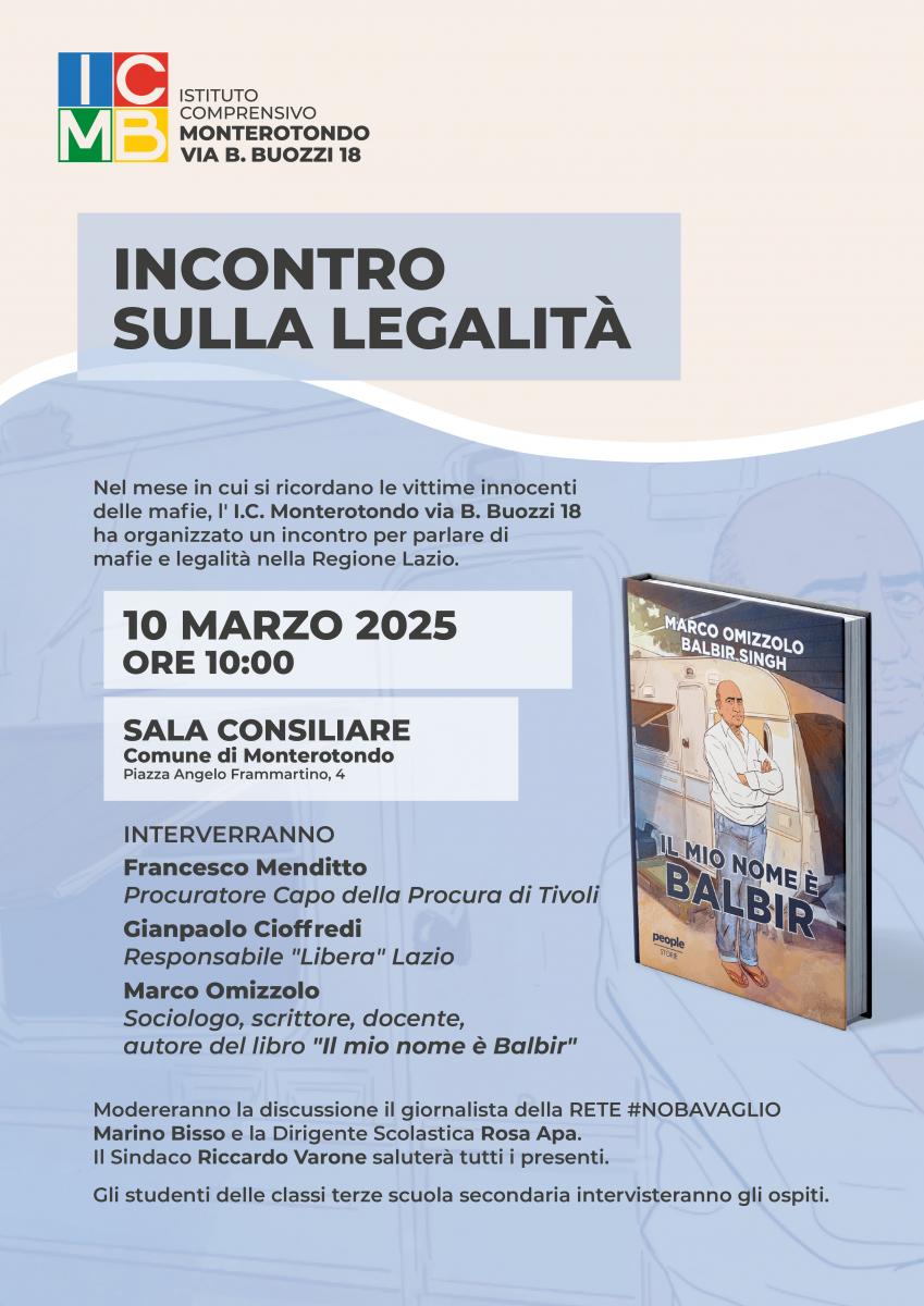 INCONTRO SULLA LEGALITÀ 10 marzo 2025 ore 10:00 sala consiliare